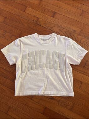Alice & Wonder Chicago Collegiate Puff Crop Tee Ivory Size S